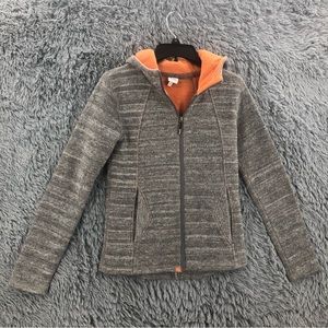 Bench Jacket Womens Small Wool Blend Grey Orange Full Zip Coat Pockets